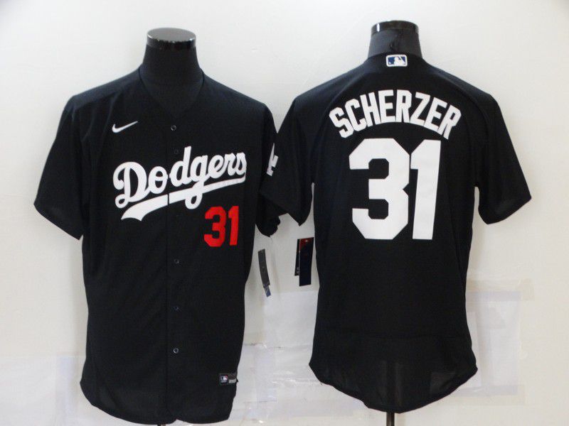 Men Los Angeles Dodgers 31 Scherzer Black Elite 2021 Nike MLB Jerseys